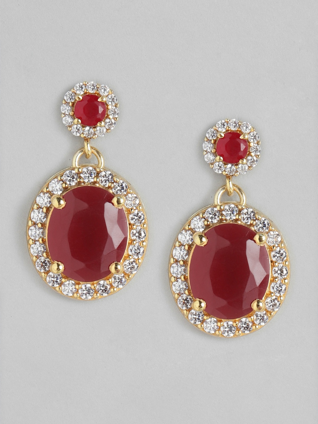 

Carlton London Red Gold-Plated CZ Studded Oval Drop Earrings