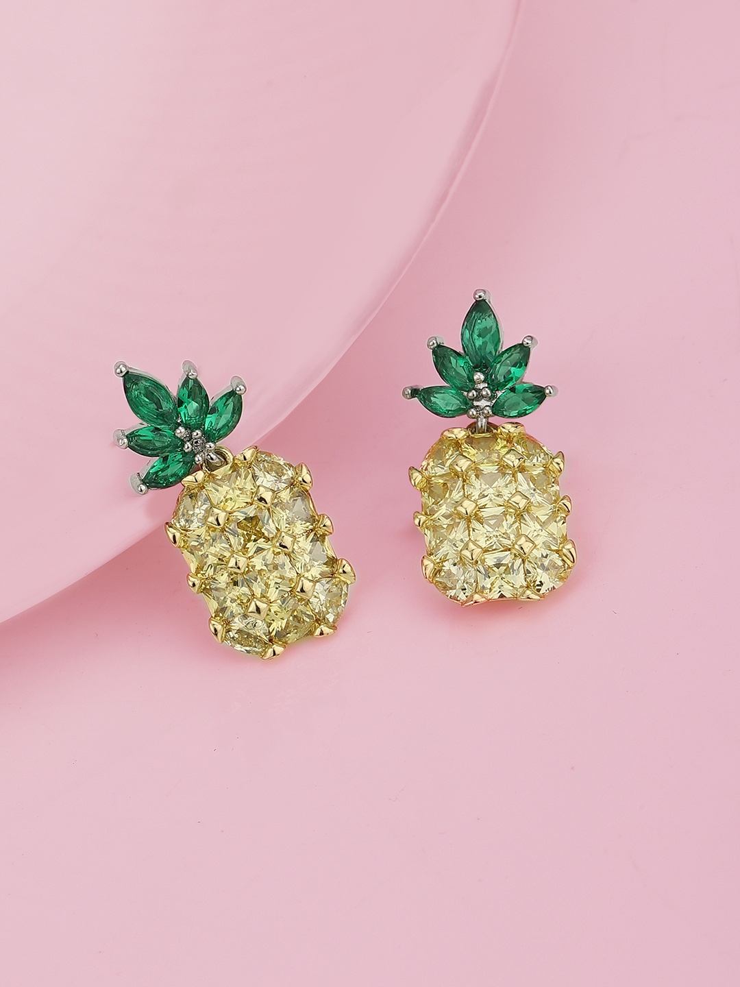 

Carlton London Green Gold-Plated CZ Studded Quirky Drop Earrings