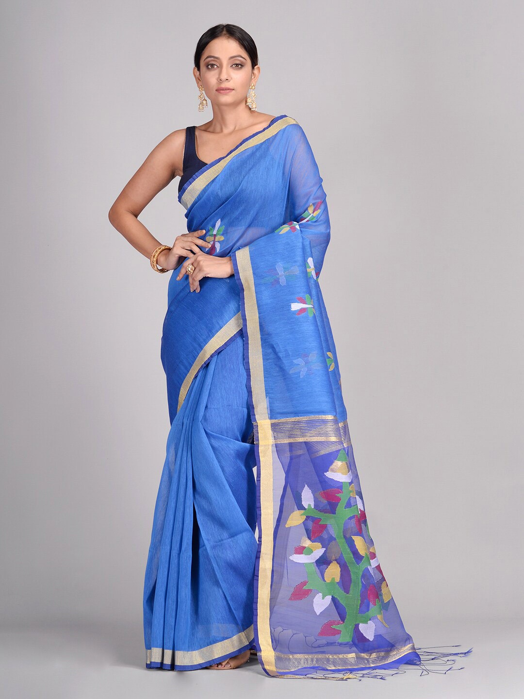 

Mitera Blue & Green Floral Pure Silk Saree