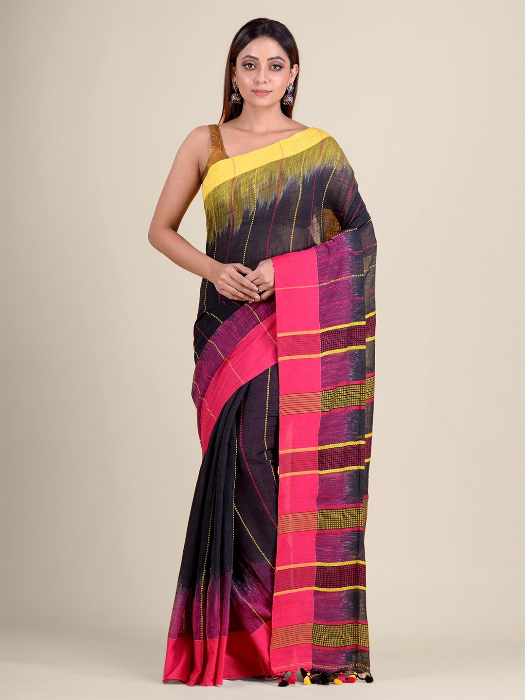 

Mitera Black & Pink Dyed Cotton Saree