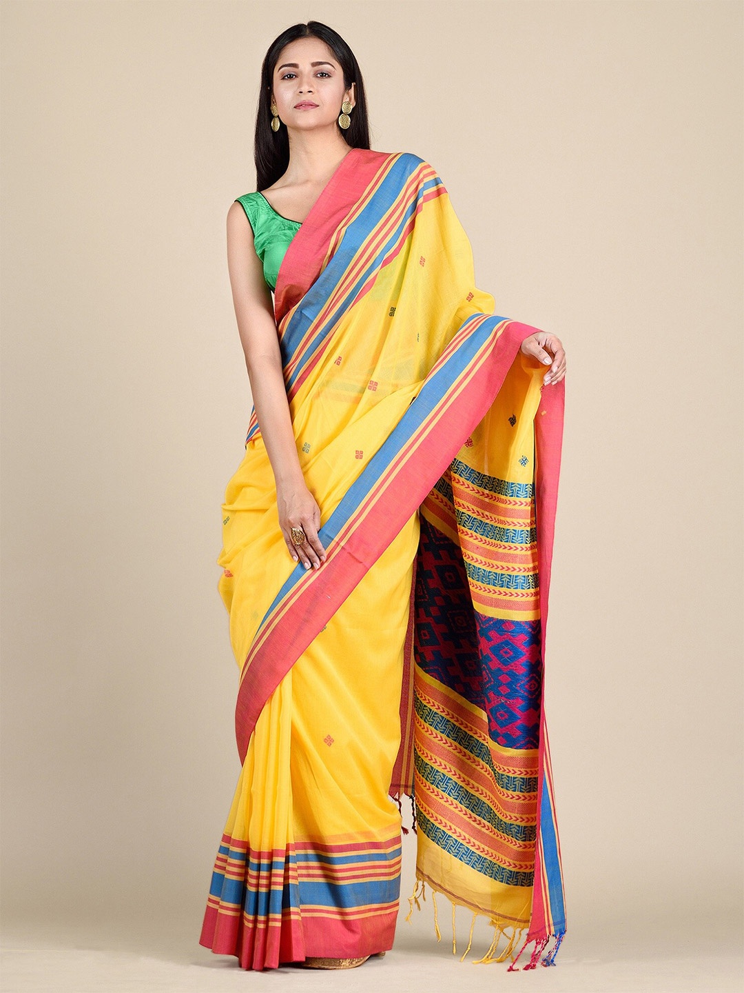 

Mitera Yellow & Red Woven Design Pure Cotton Saree