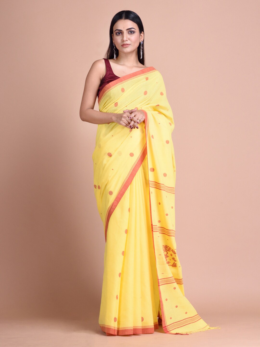 

Mitera Yellow & Red Floral Pure Cotton Saree