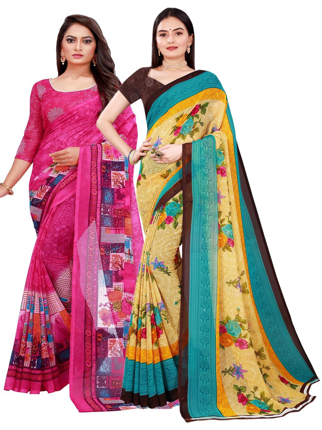 

Florence Magenta & Beige Pure Georgette Saree Pack Of 2