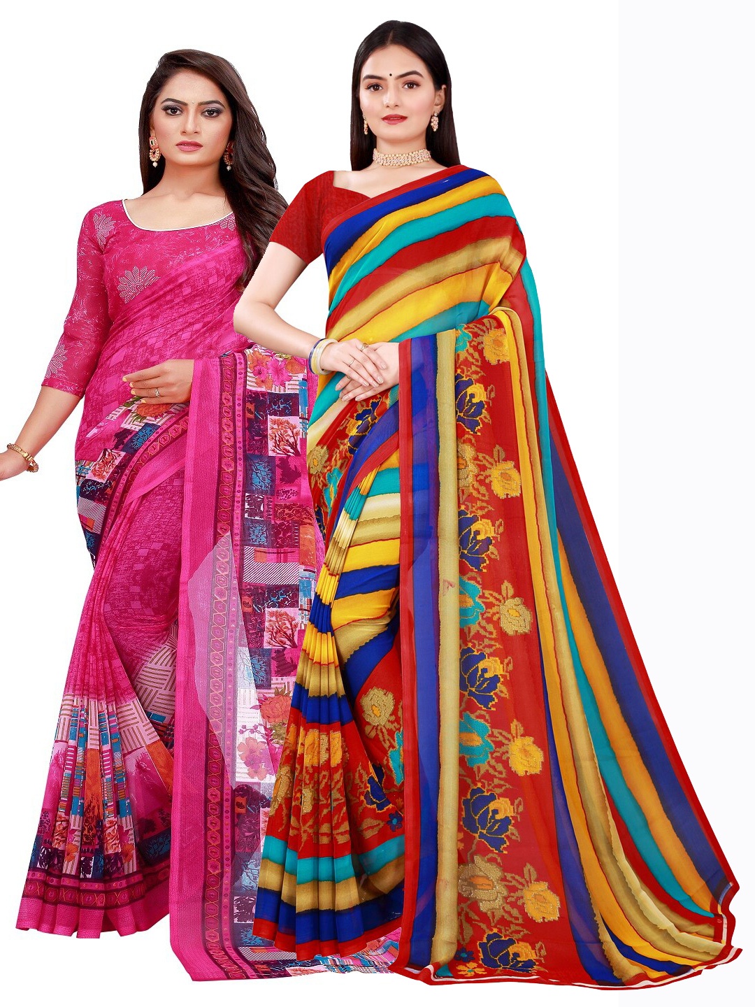 

Florence Yellow & Magenta Pure Georgette Saree