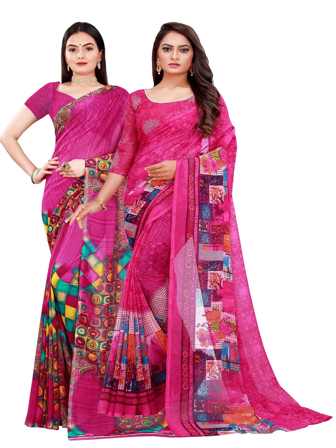 

Florence Pack Of 2 Magenta Pure Georgette Saree