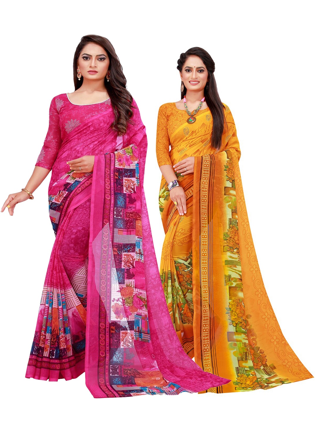 

Florence Pack of 2 Magenta & Yellow Pure Georgette Saree