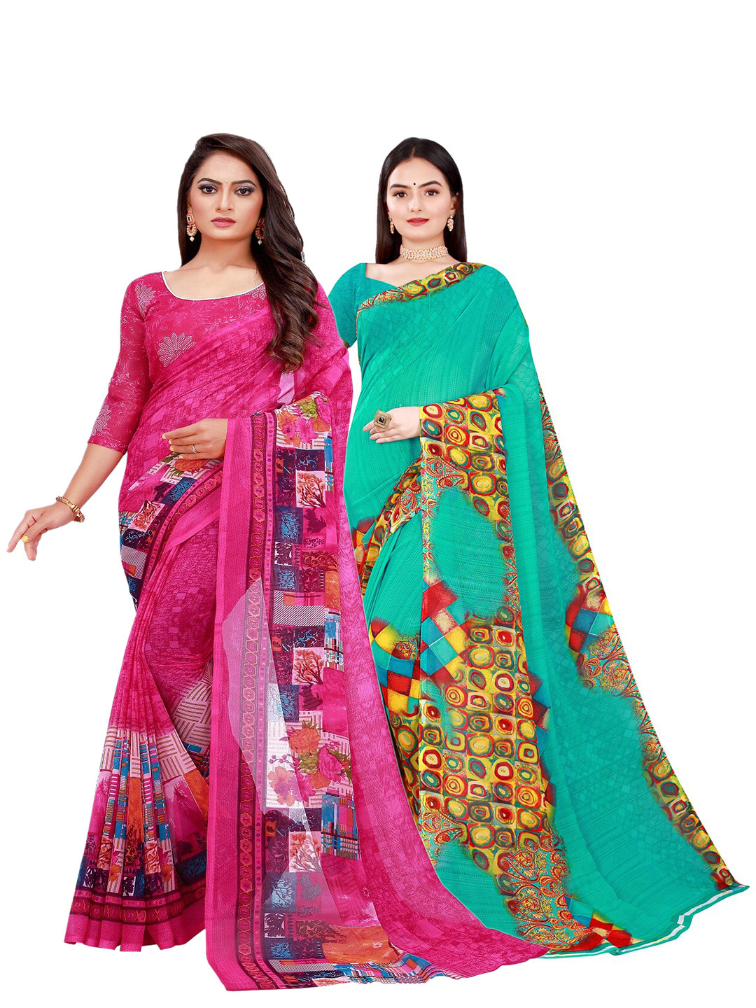 

Florence Pack of 2 Pink & Yellow Floral Printed Saree