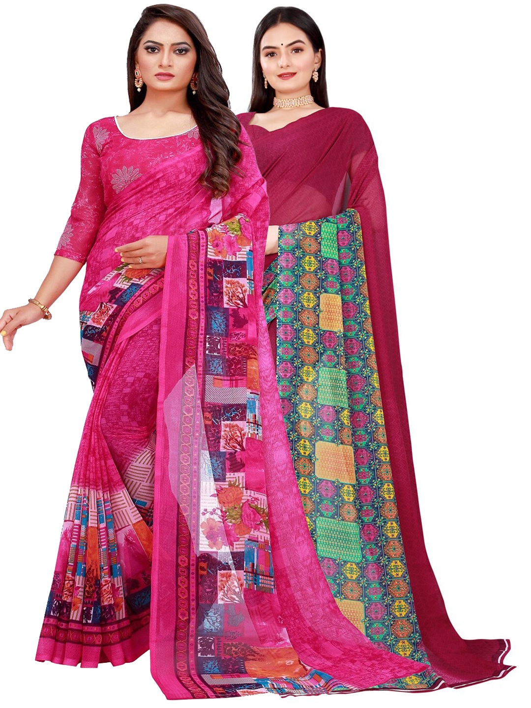 

Florence Pack of 2 Magenta & Maroon Pure Georgette Saree