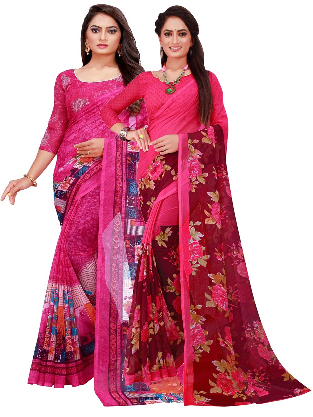 

Florence Pack of 2 Magenta & Pink Floral Pure Georgette Sarees