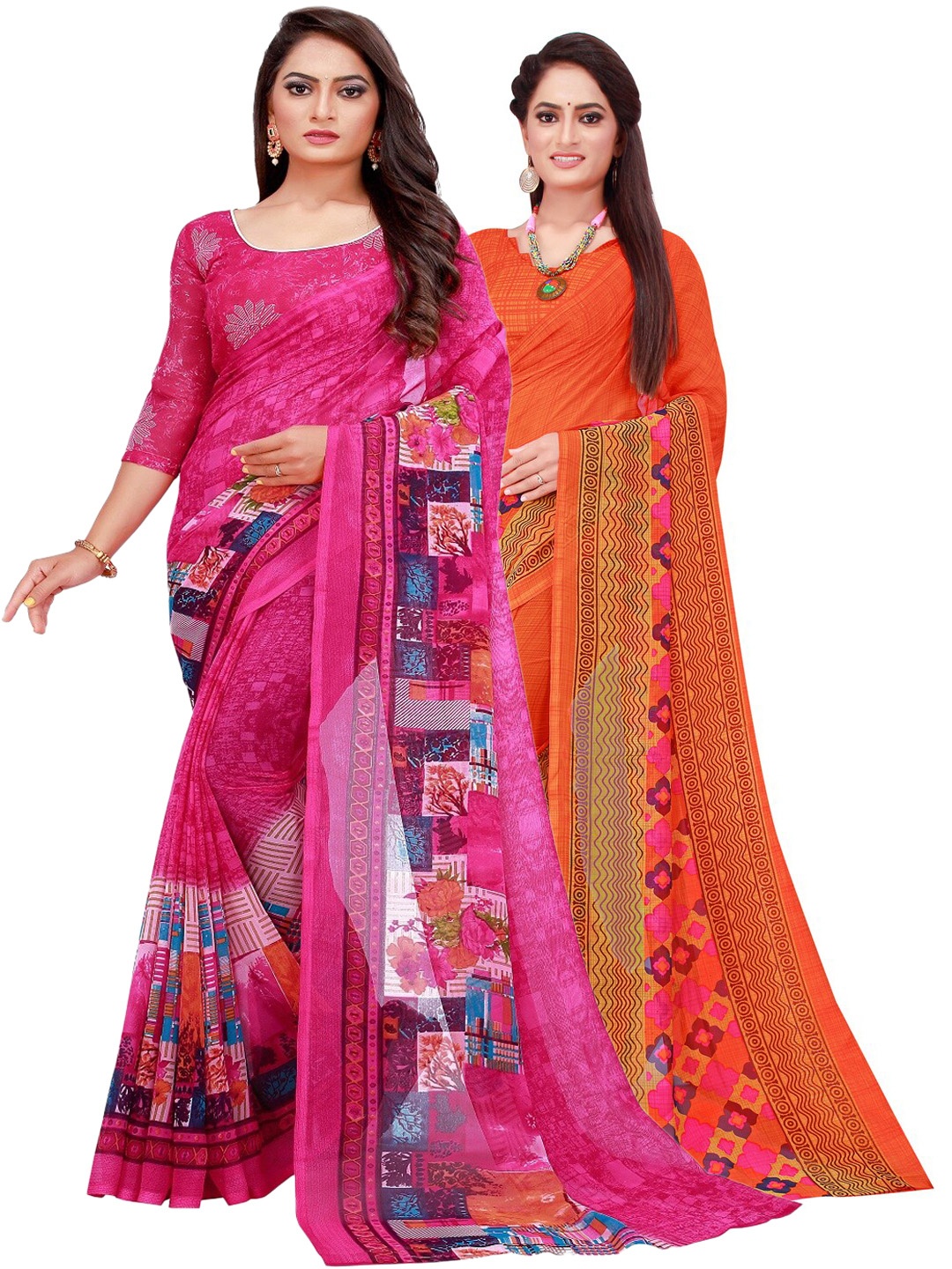 

Florence Pack of 2 Orange & Magenta Printed Pure Georgette Saree