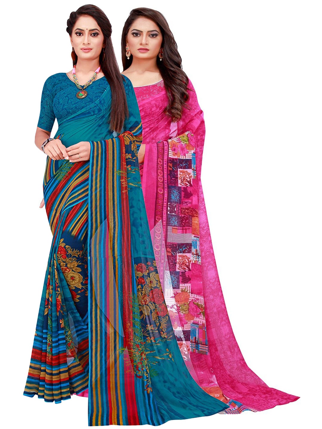

Florence Pack of 2 Blue & Red Floral Printed Saree