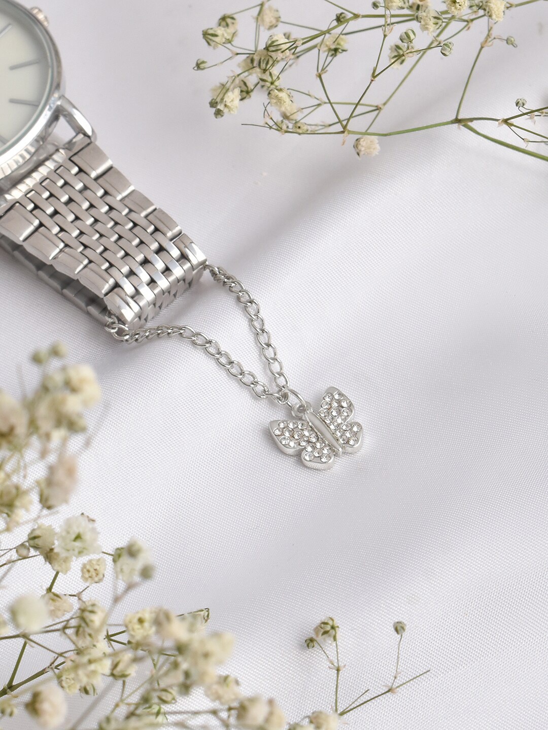 

JOKER & WITCH Butterfly Rhinestone Silver-Toned Watch Charm