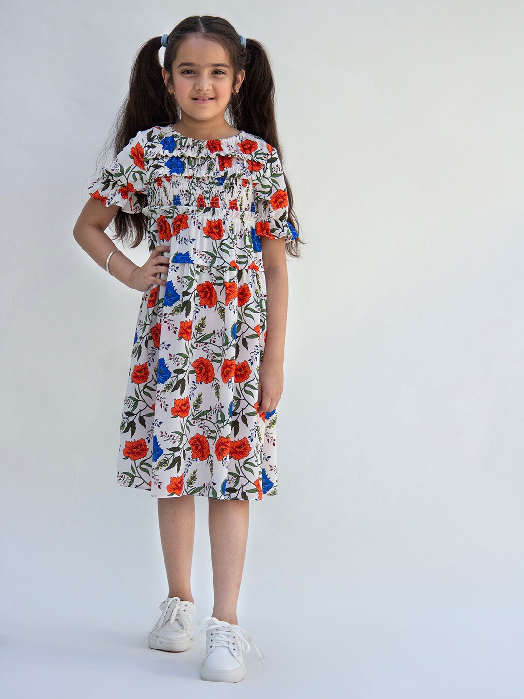 

Jungleebilli Girls Cream-Coloured & Red Floral Georgette Dress
