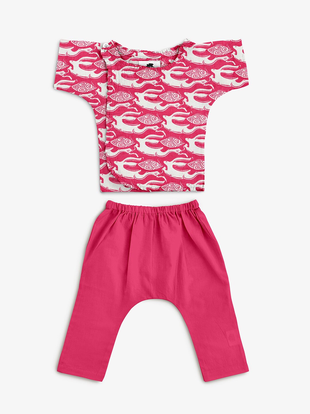 

STORY TAILOR Kids Pink Printed Cotton Top with Pyjamas Clothing Set