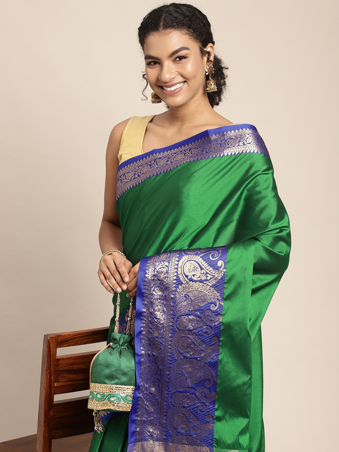 

Leeza Store Green & Blue Silk Blend Banarasi Saree