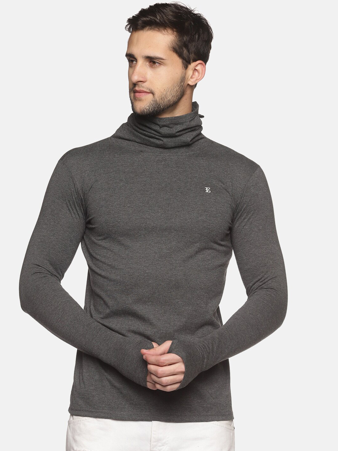 

THE BONTE Men Grey Pure Cotton Fleece Sweatshirt with Mask