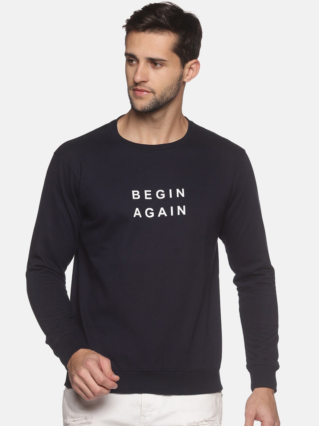 

THE BONTE Men Navy Blue Printed Fleece Sweatshirt