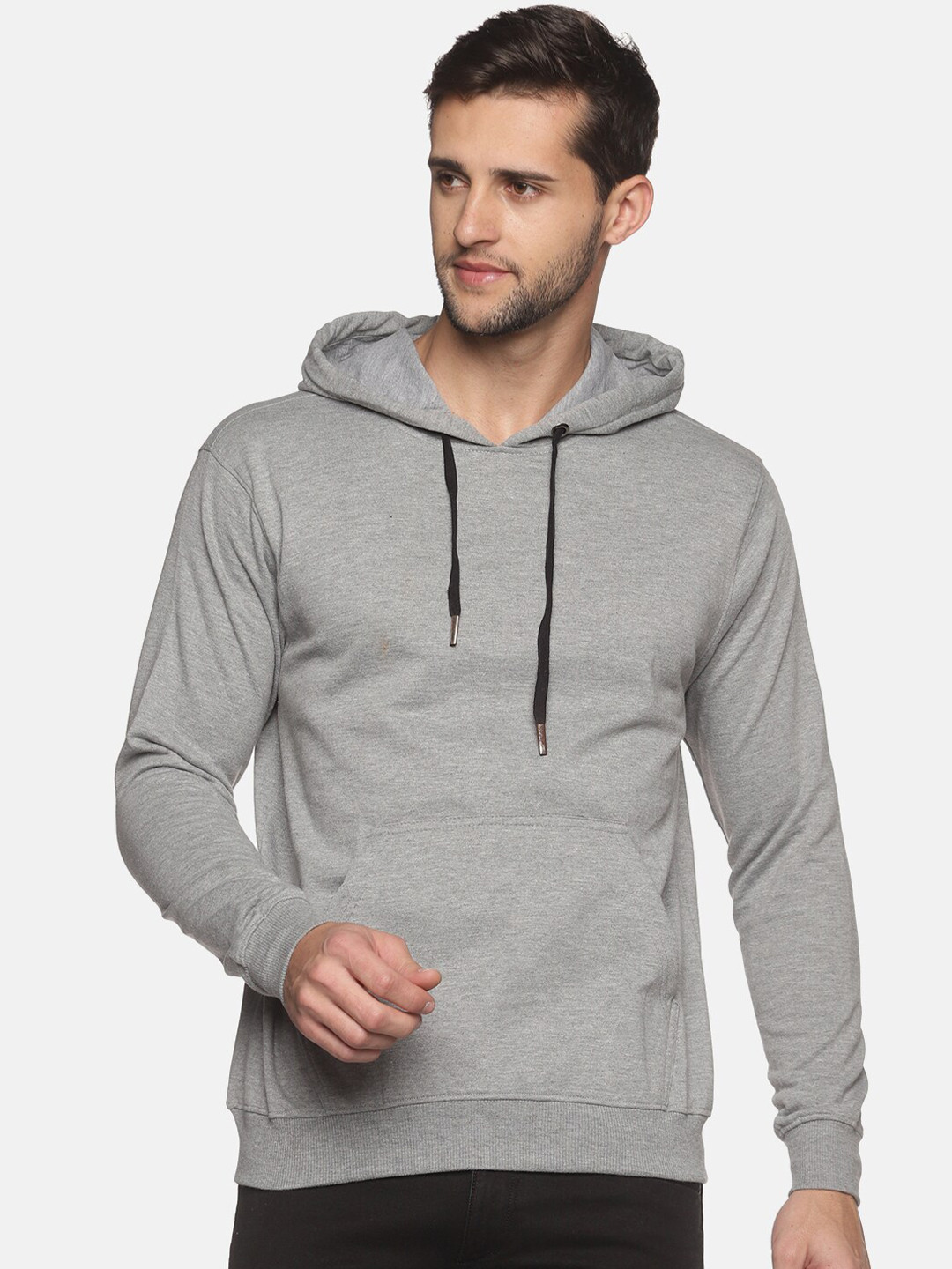 

THE BONTE Men Grey Solid Antimicrobial Hooded Sweatshirt