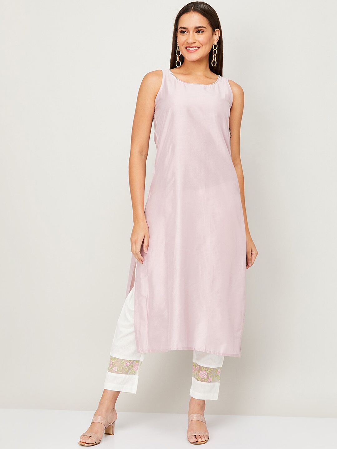 

Melange by Lifestyle Women Pink & Off White Floral Embroidered Kurta With Jacket