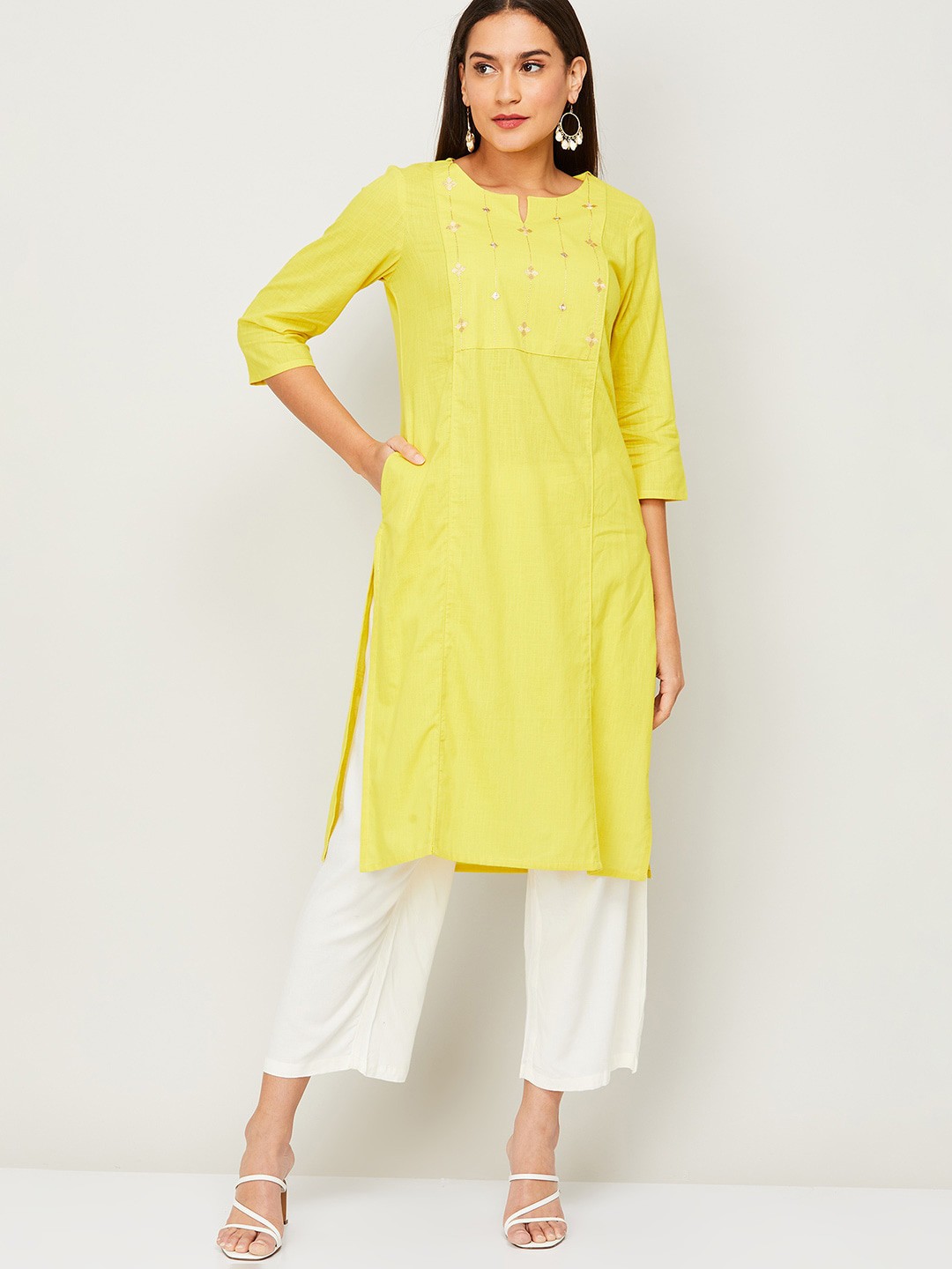 

Melange by Lifestyle Women Green Yoke Design Kurta