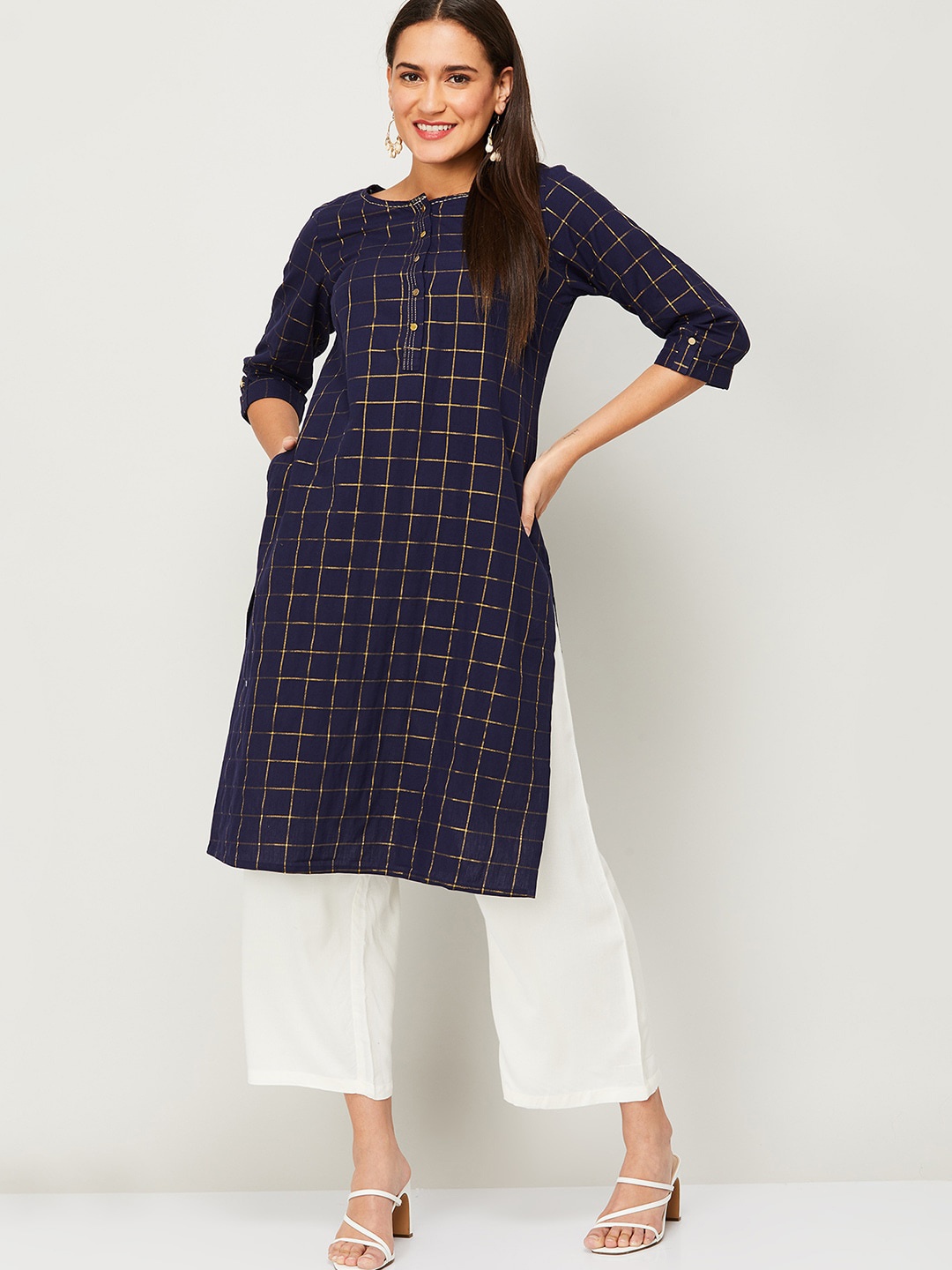 

Melange by Lifestyle Women Navy BlueCotton Kurta, Navy blue