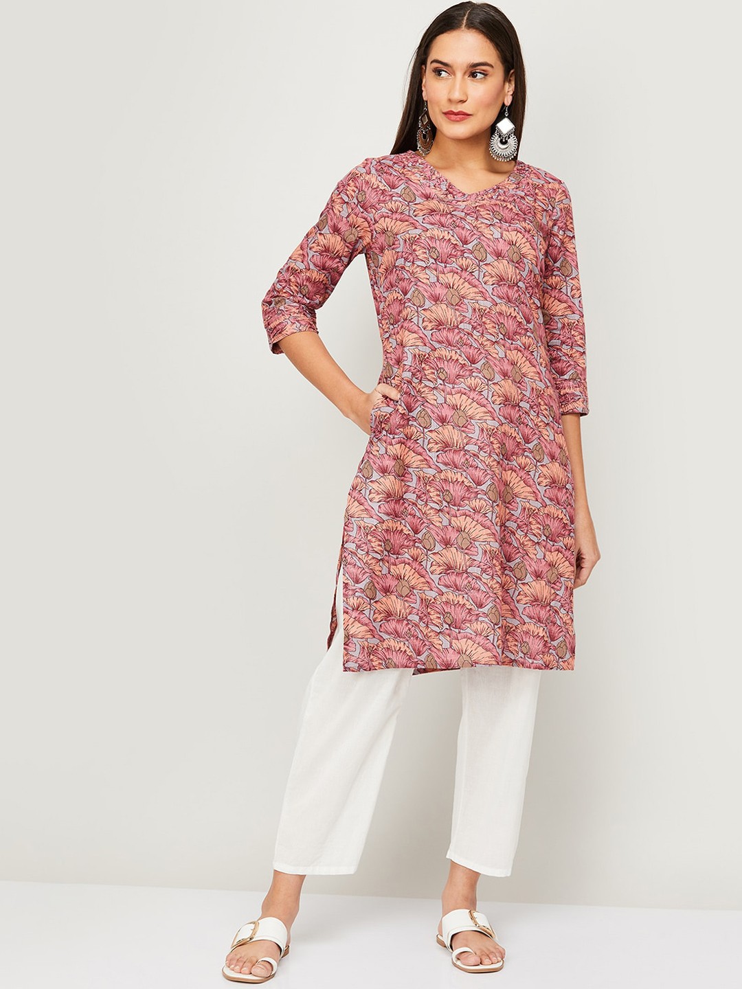 

Melange by Lifestyle Women Pink Floral Printed Kurta