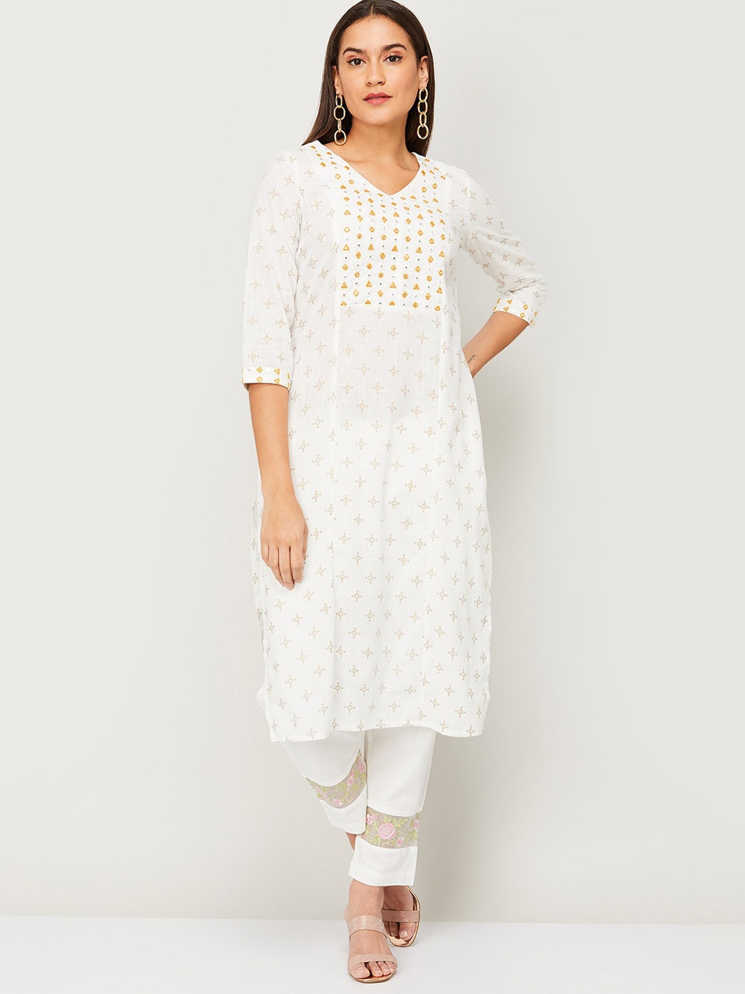

Melange by Lifestyle Women White Ethnic Motifs Cotton Kurta