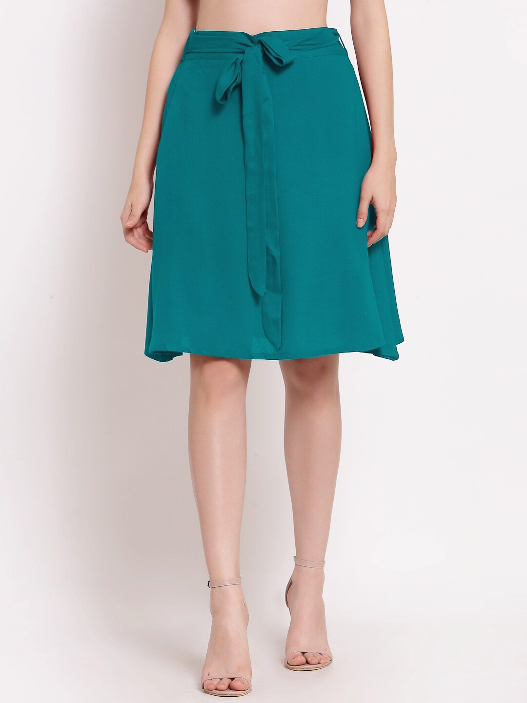 

PATRORNA Women Sea Green Solid A-Line Knee Length Skirts