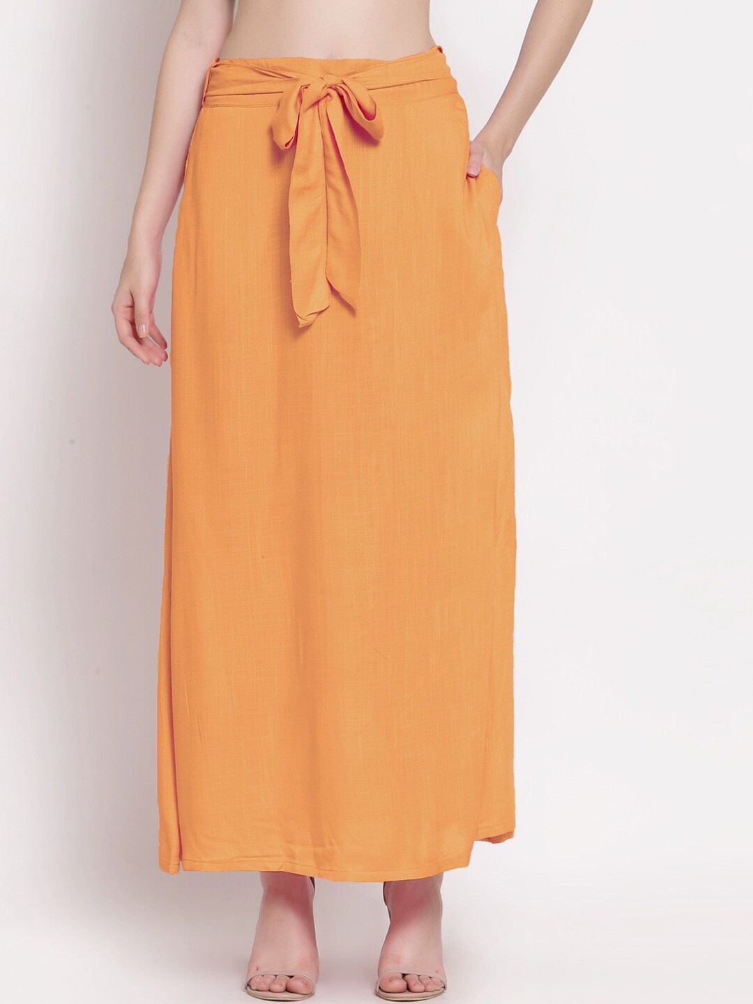 

PATRORNA Women Peach Colored Solid Maxi Tulip Skirts