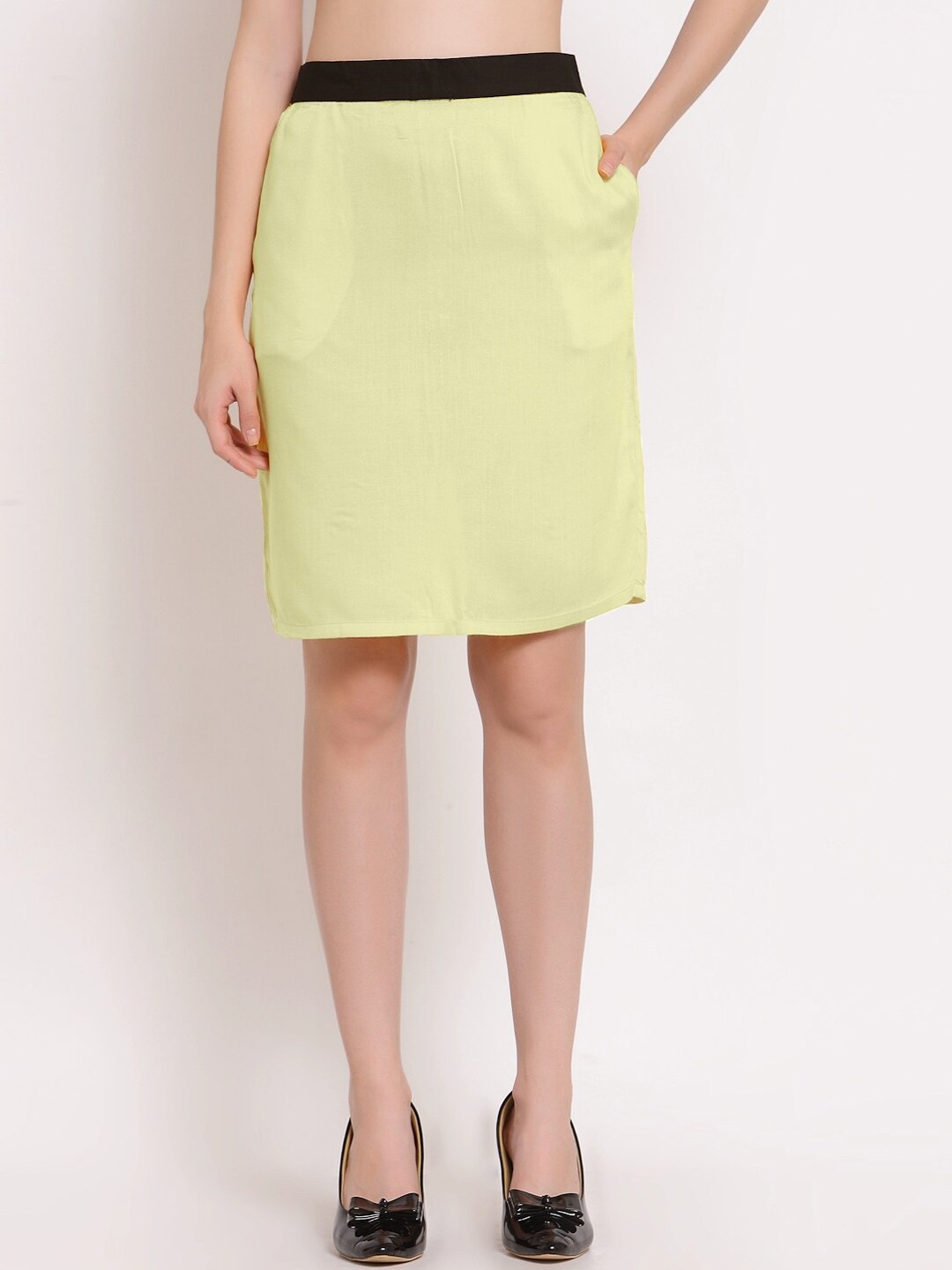 

Patrorna Women Cream-Coloured Knee Length Pencil Skirt