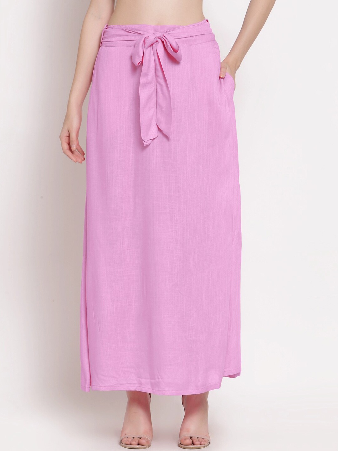 

PATRORNA Women Baby-Pink Solid Tulip Maxi Skirt