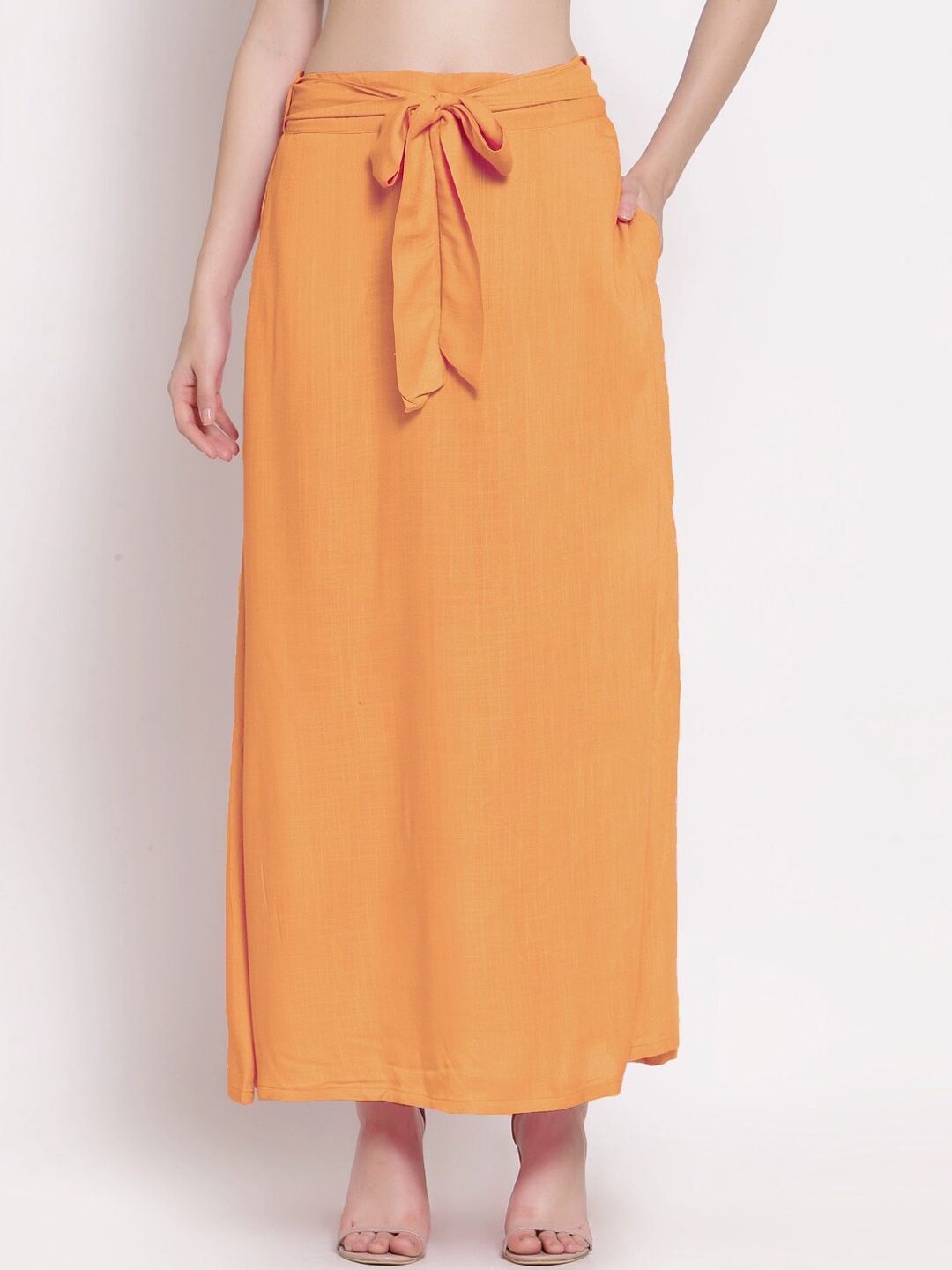 

PATRORNA Women Peach Colored Solid Maxi Tulip Skirts