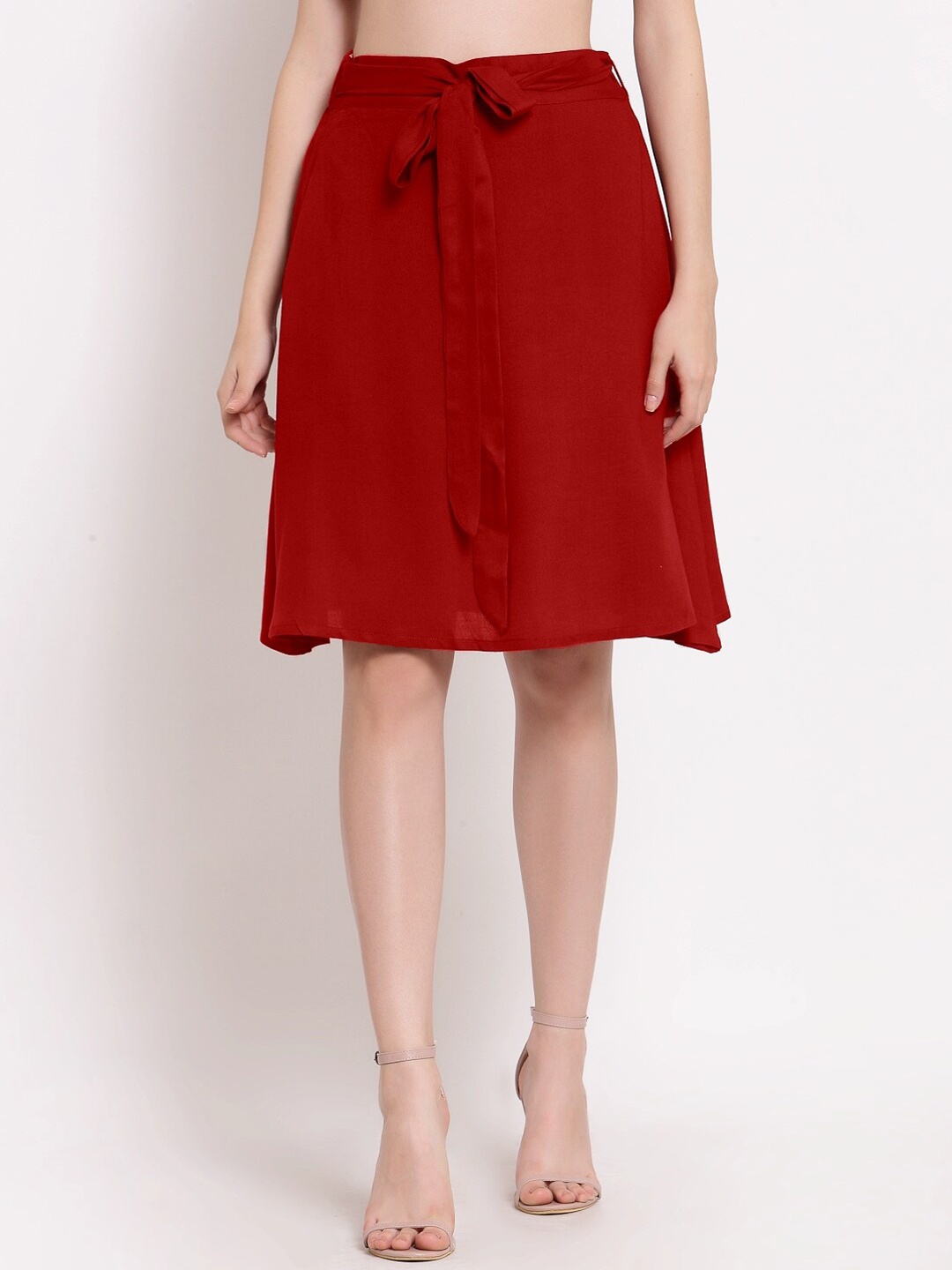 

PATRORNA Women Maroon Solid A-Line Flared Skirts