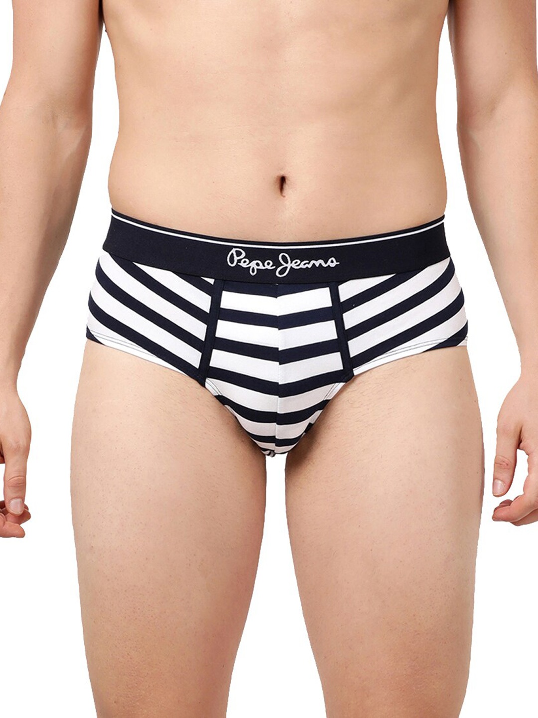 

Pepe Jeans Men Navy Blue & White Striped Cotton Trunk OPT10STRIPE-1 XL