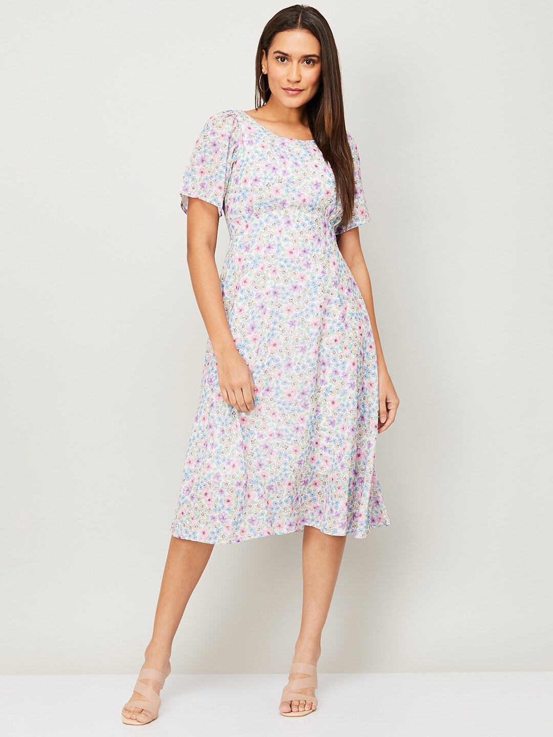 

CODE by Lifestyle White Floral Fit & Flare Midi Dress