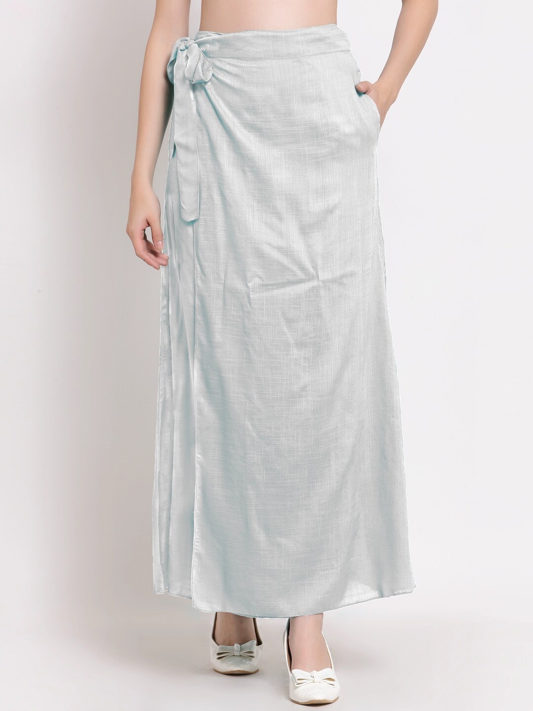 

PATRORNA Women White Solid Wrap Maxi Skirt
