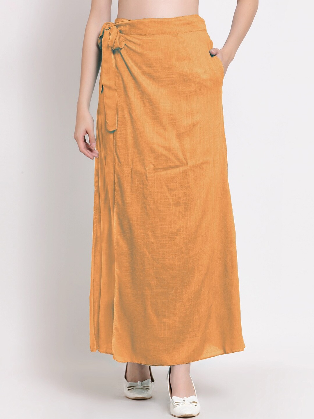 

PATRORNA Women Peach-Coloured Solid Wrap-Up Maxi Skirt