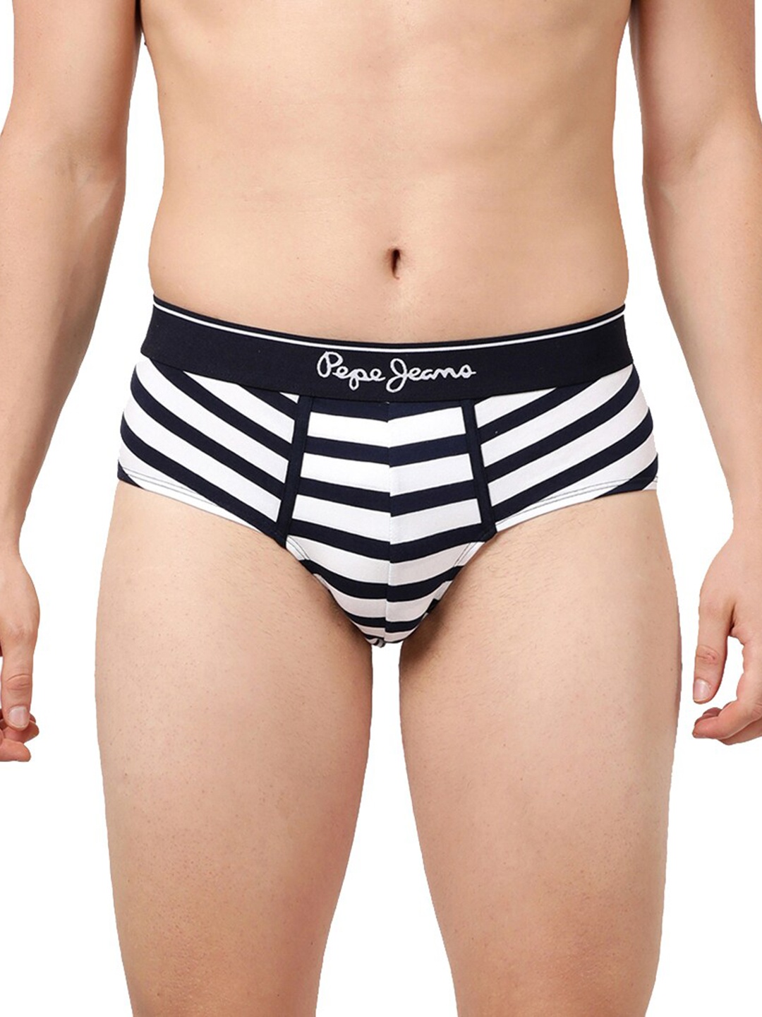 

Pepe Jeans Men Black & White Striped Cotton Low-Rise Basic Briefs