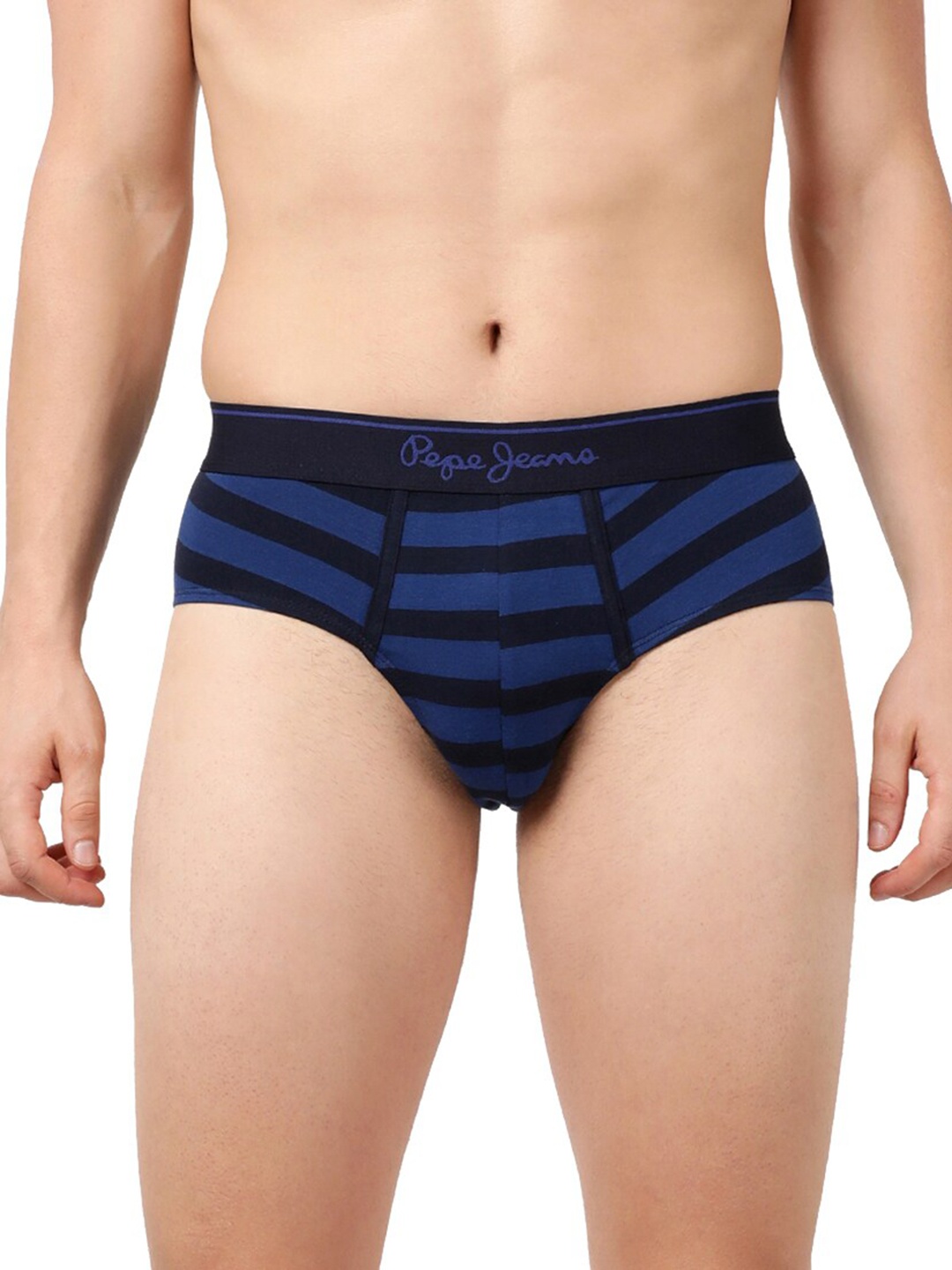 

Pepe Jeans Men Blue & Black Striped Basic Briefs