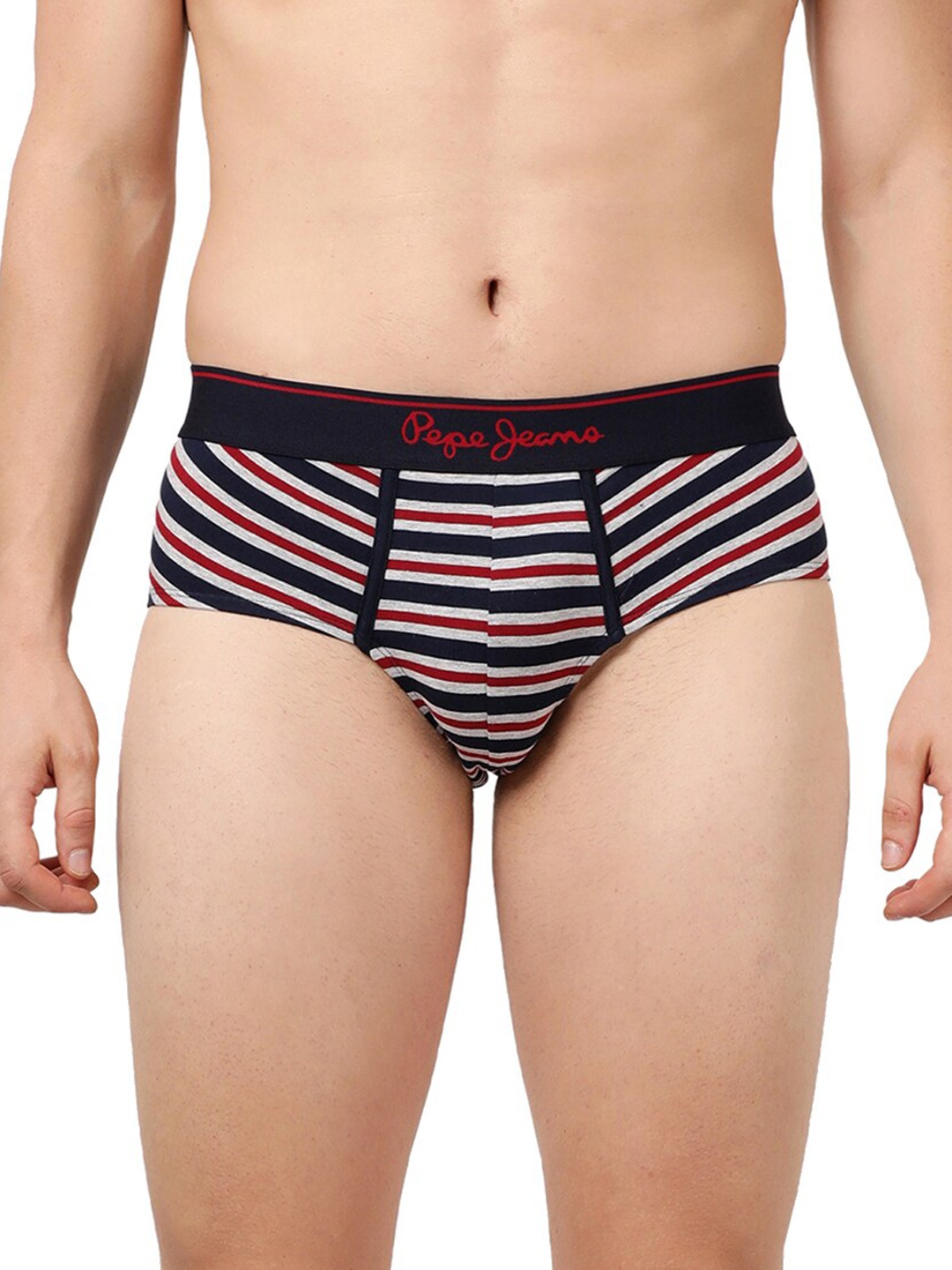 

Pepe Jeans Men Multicoloured Striped Cotton Basic Briefs, Multi