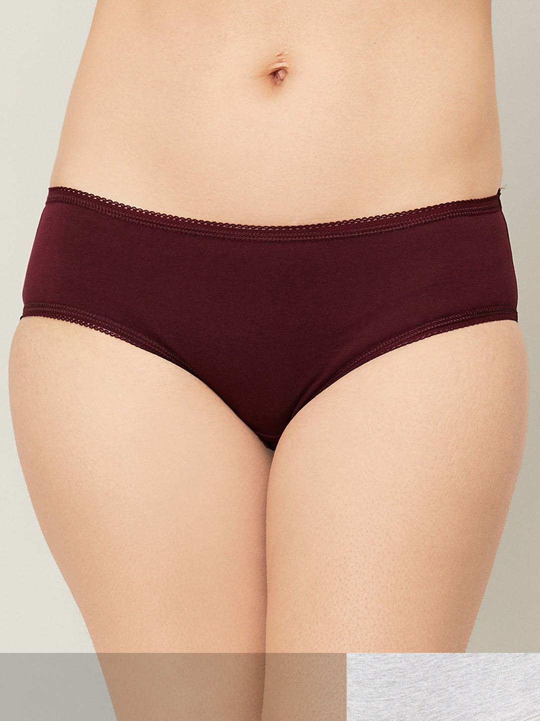 

Ginger by Lifestyle Women Pack of 2 Maroon & Grey Solid Cotton Hipster Briefs