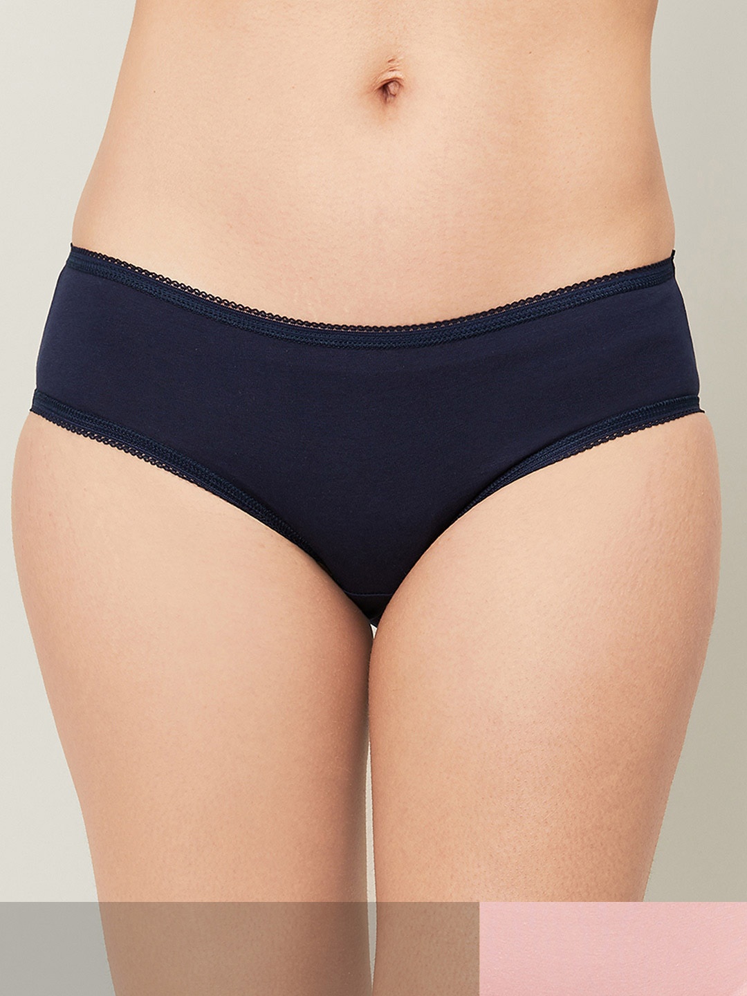 

Ginger by Lifestyle Women Pack Of 2 Navy Blue & Pink Solid Hipster Briefs
