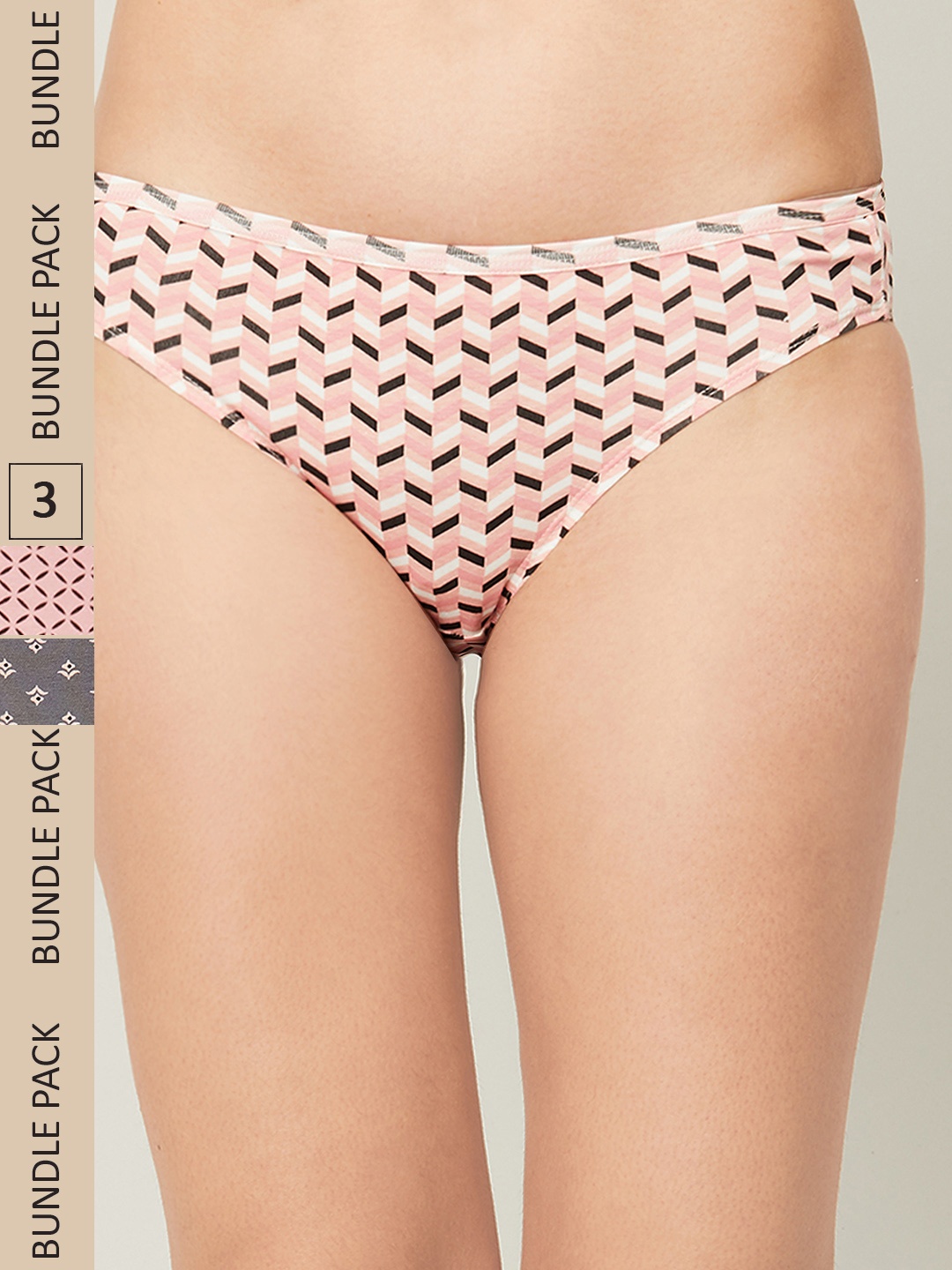 

Ginger by Lifestyle Women Pack Of 3 Mid-Rise Printed Bikini Briefs, Grey
