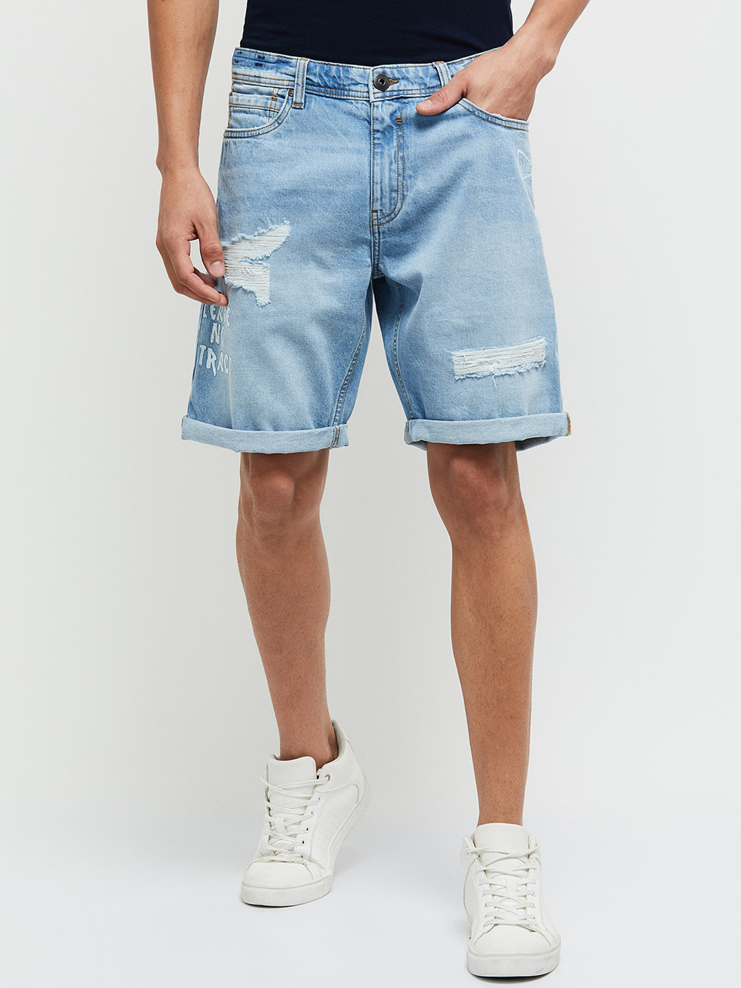 

max Men Blue Washed Denim Cotton Shorts