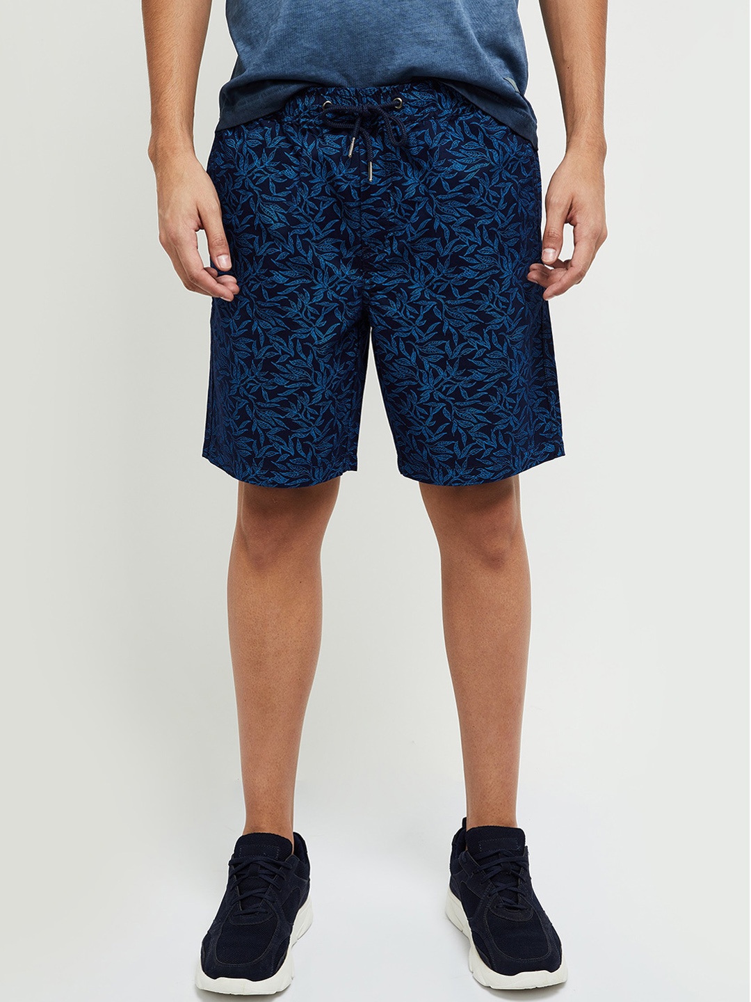 

max Men Navy Blue Printed Cotton Shorts