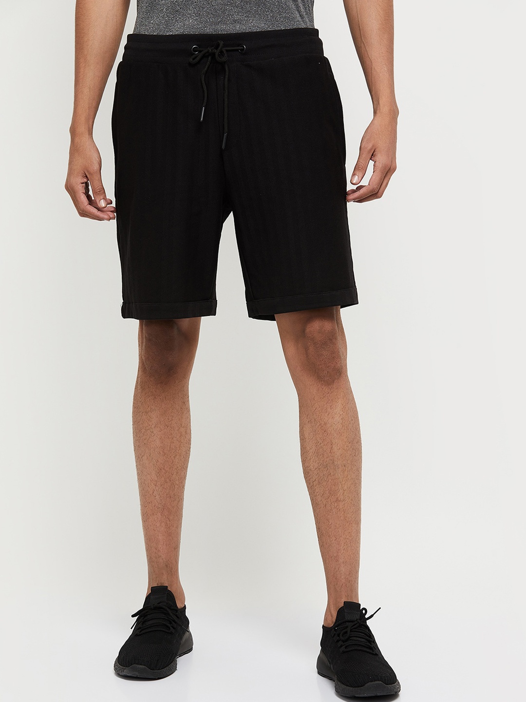 

max Men Black Solid Cotton Sports Shorts