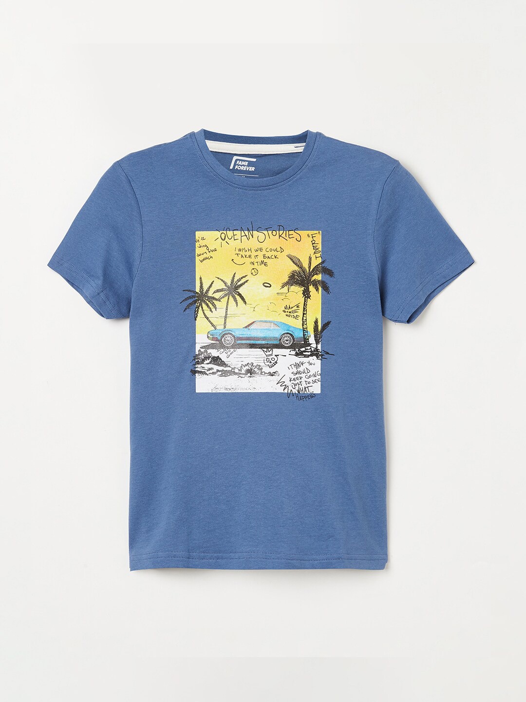 

Fame Forever by Lifestyle Boys Blue & Yellow Printed Pure Cotton T-shirt