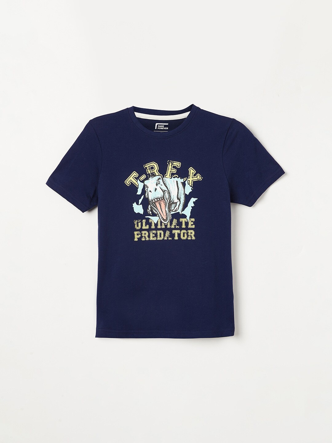 

Fame Forever by Lifestyle Boys Navy Blue Graphic Printed Pure Cotton T-shirt