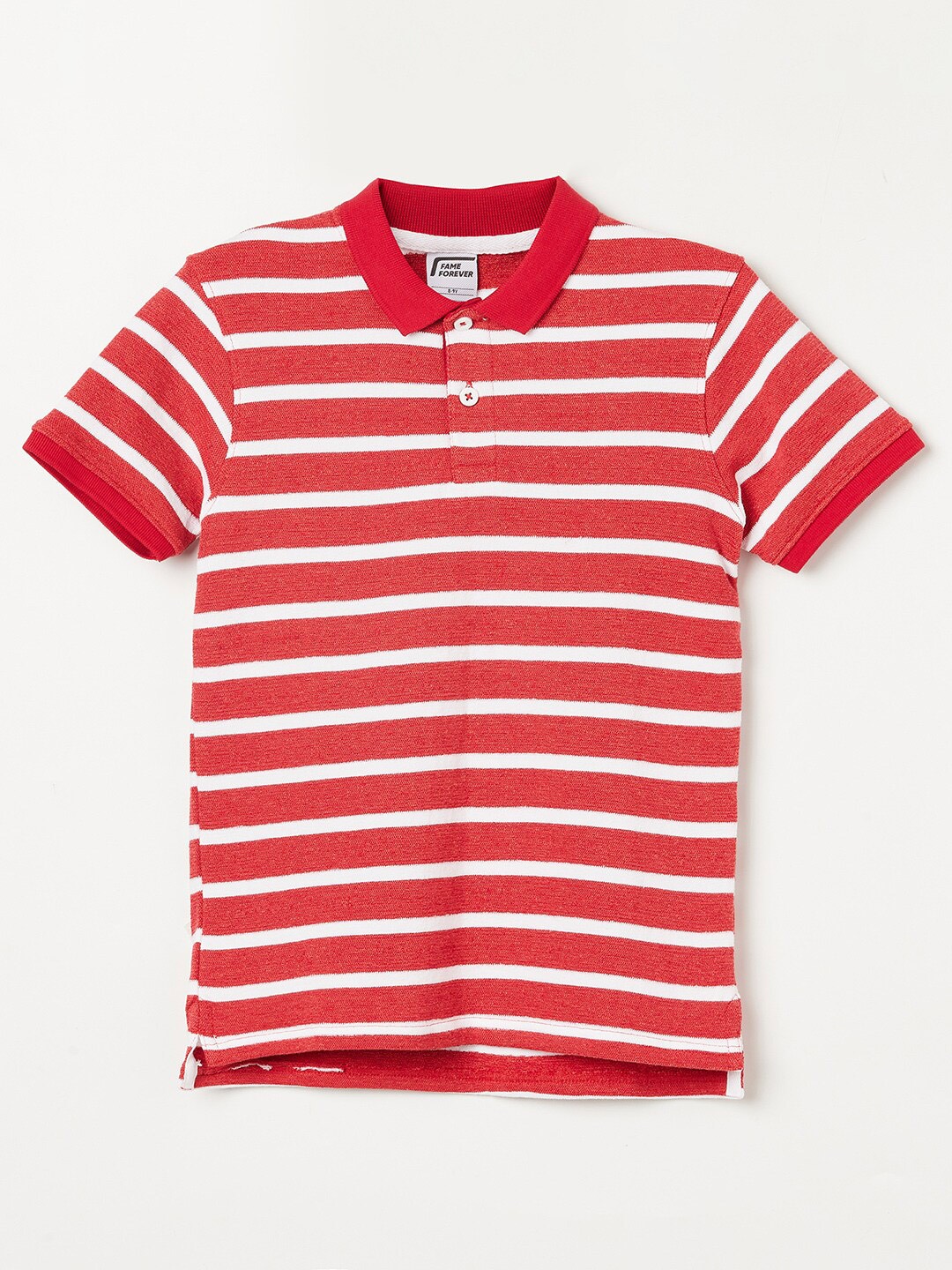 

Fame Forever by Lifestyle Boys Red Striped Polo Collar Pure Cotton T-shirt