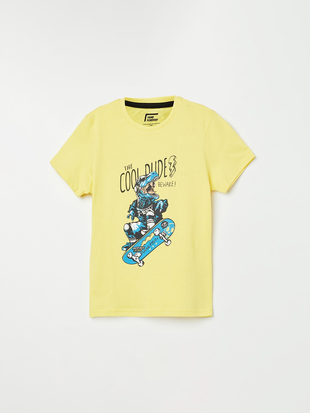 

Fame Forever by Lifestyle Boys Yellow Printed Pure Cotton T-shirt